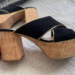 Prada suede and cork heeled sandals